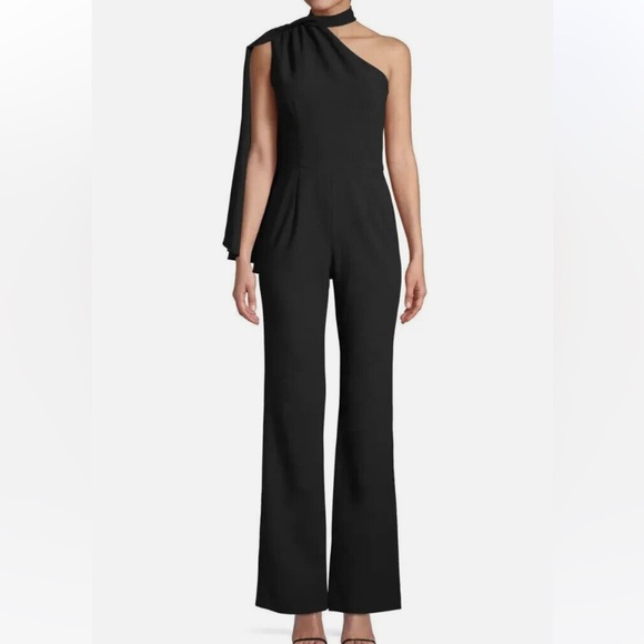 Black Halo Eve Abby Black Cape Back Halter Jumpsuit Sz 4 laurel berman NEW